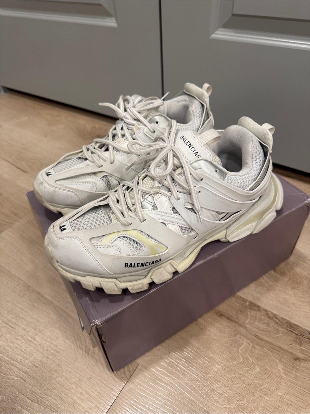 Balenciaga Kids Cream/White Track-Style Sneakers